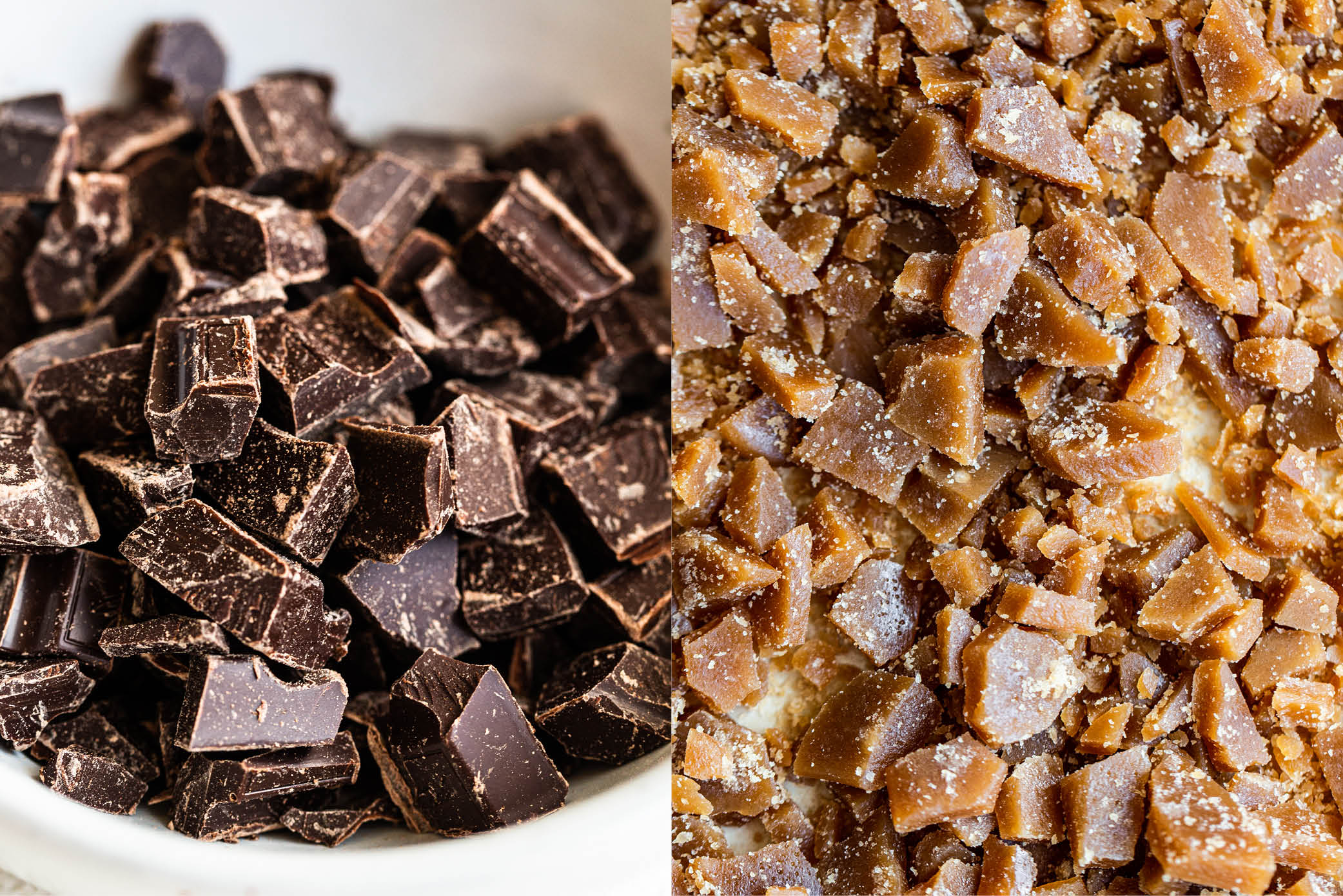 chopped chocolate bars and toffee pieces