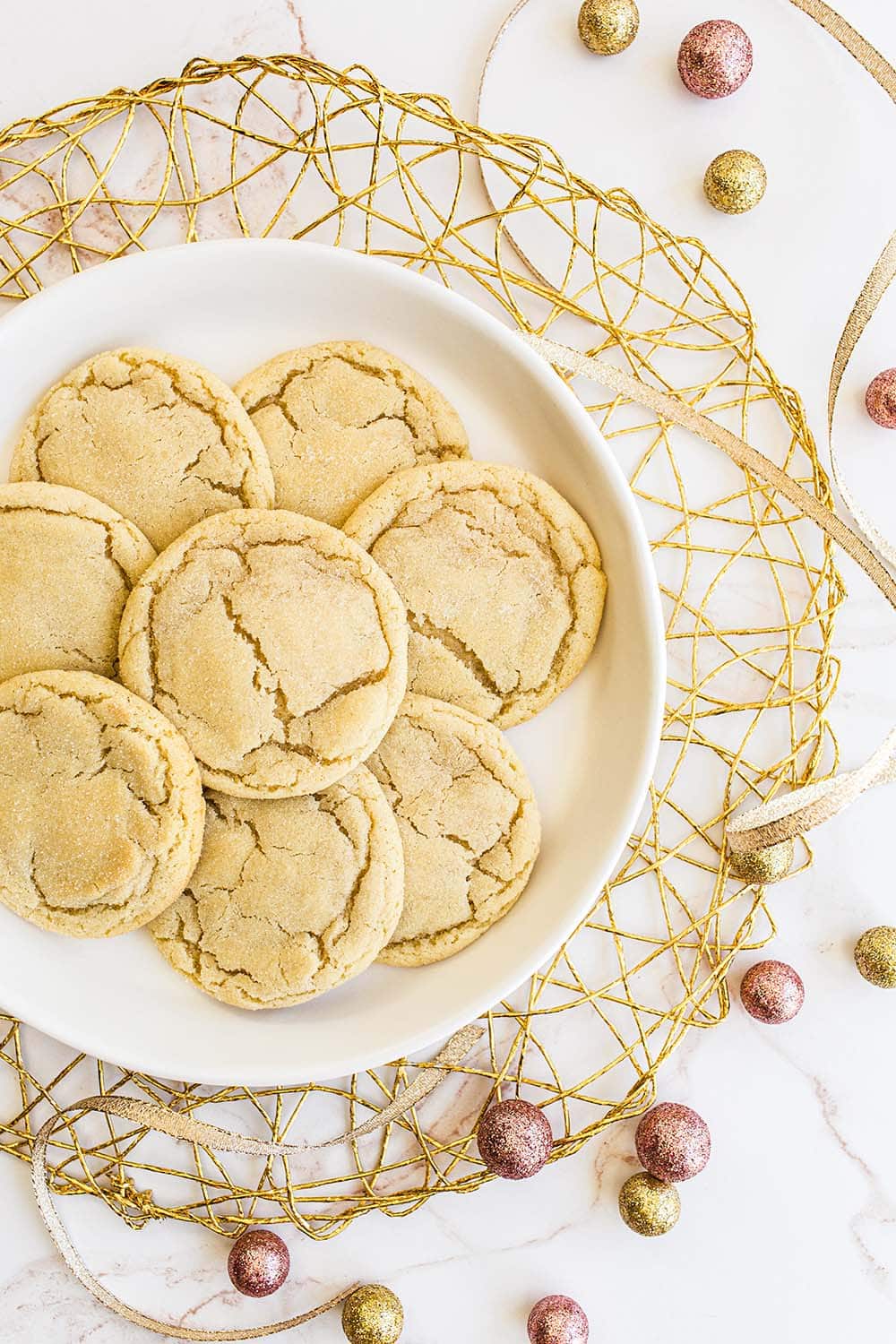 my soft, chewy sugar cookie recipe, all baked and ready to enjoy