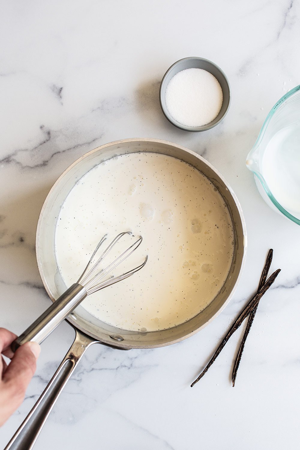 part of the homemade ice cream recipe in a saucepan, ready to start cooking