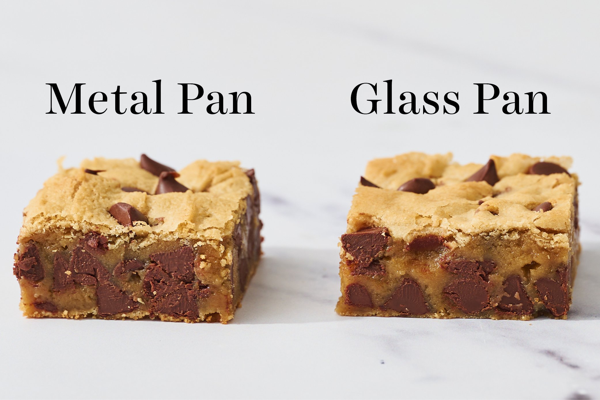 blondie baked in a metal pan vs. a gooier blondie baked in a glass pan