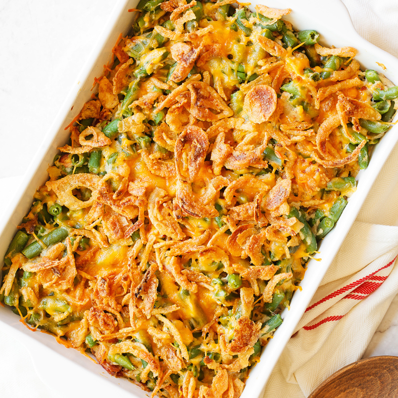 Cheesy Green Bean Casserole with Bacon