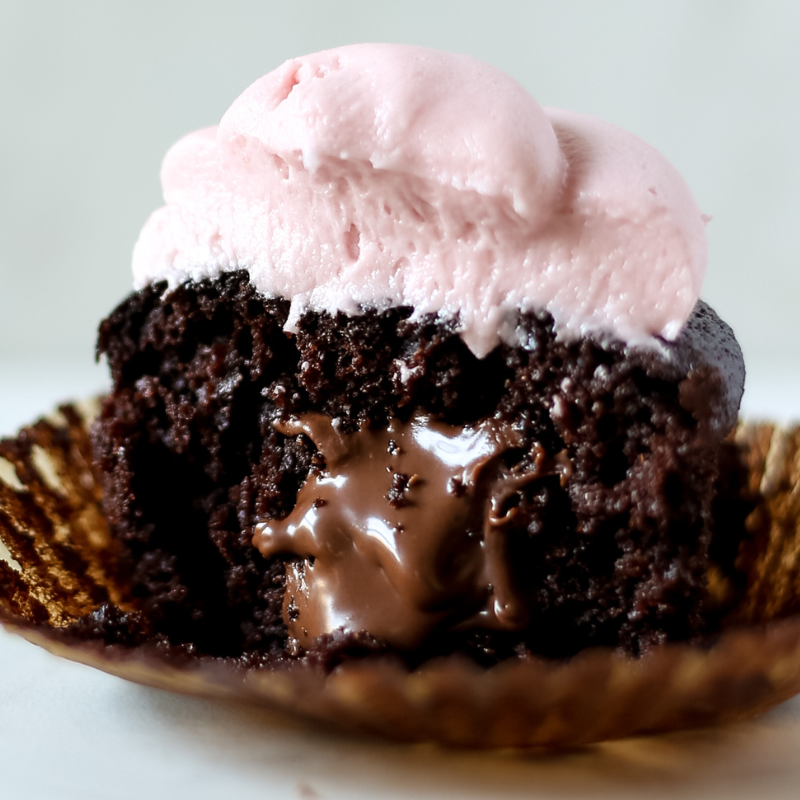 Nutella Stuffed Chocolate Raspberry Cupcakes